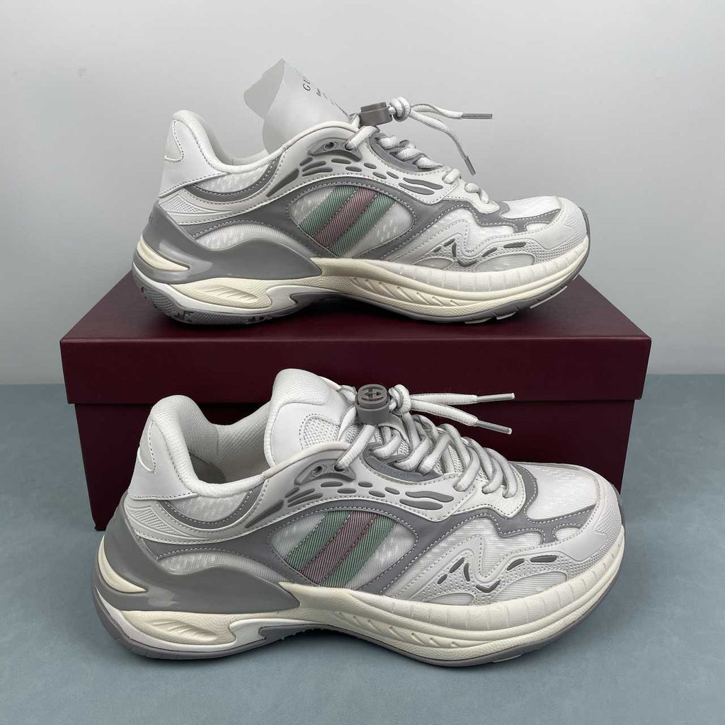 Gucci  White & Grey Chunky Lace-Up Sneakers
