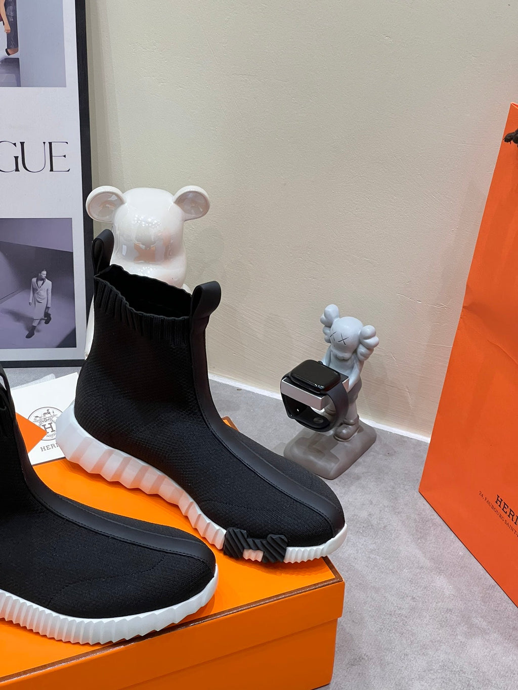 HERMES H FUN CLASSIC SNEAKER STYLISH BLACK FABRIC