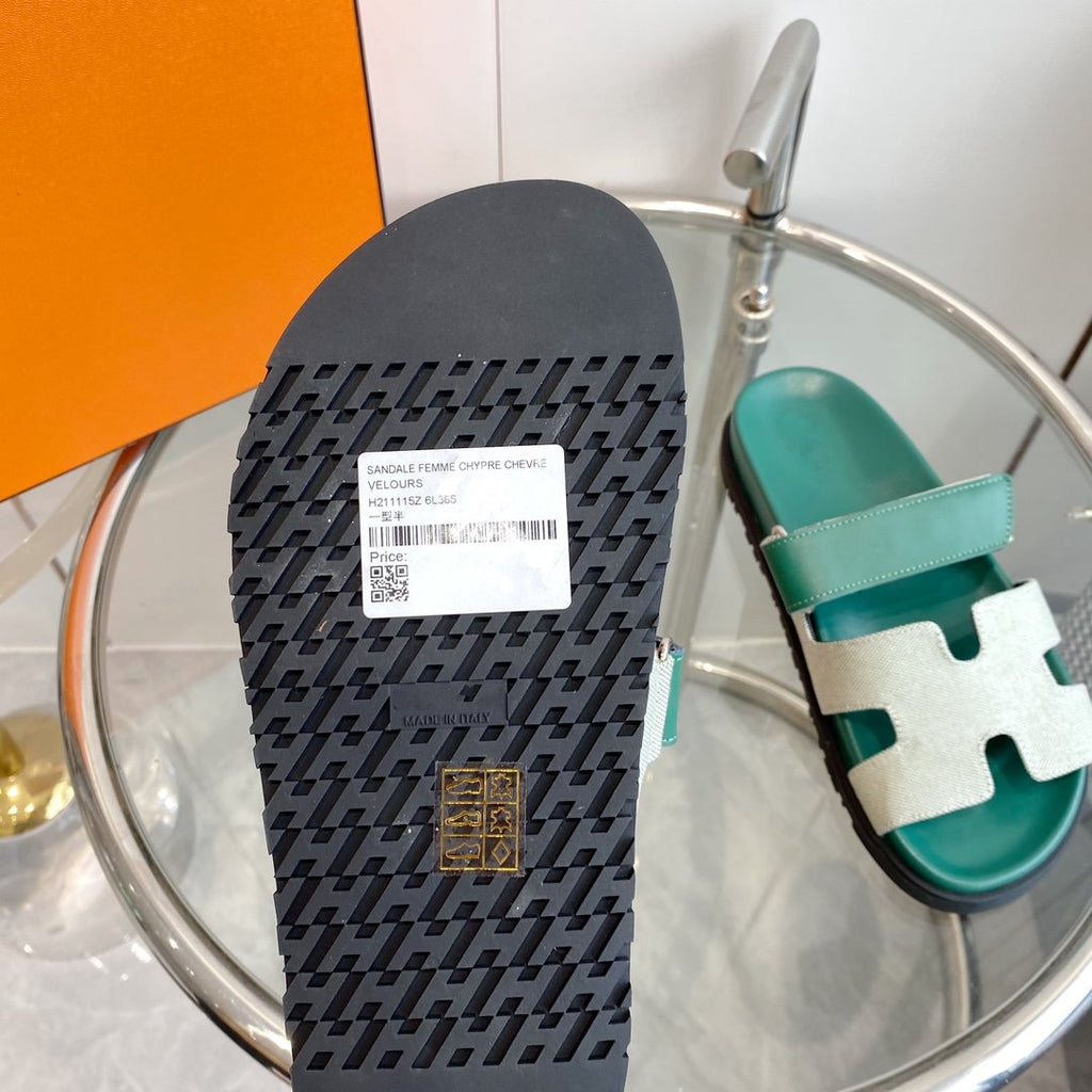 HERMES Chypre Canvas Sandal Tiff Leather