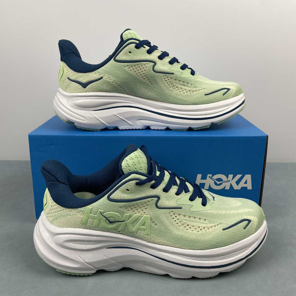 HOKA Clifton 10 – Pale Green & Navy