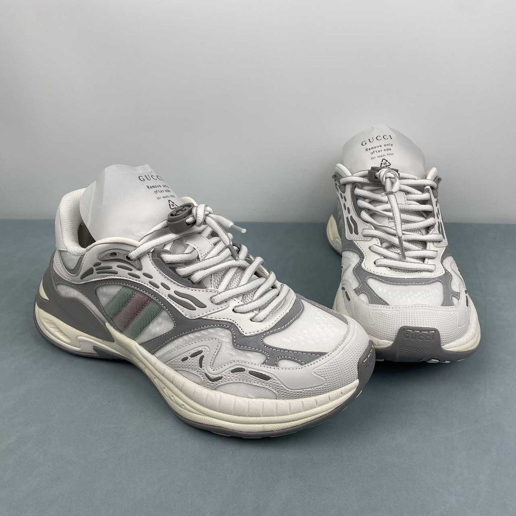 Gucci  White & Grey Chunky Lace-Up Sneakers