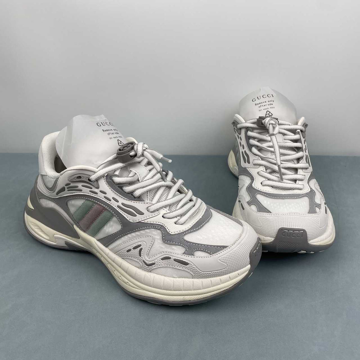 Gucci  White & Grey Chunky Lace-Up Sneakers