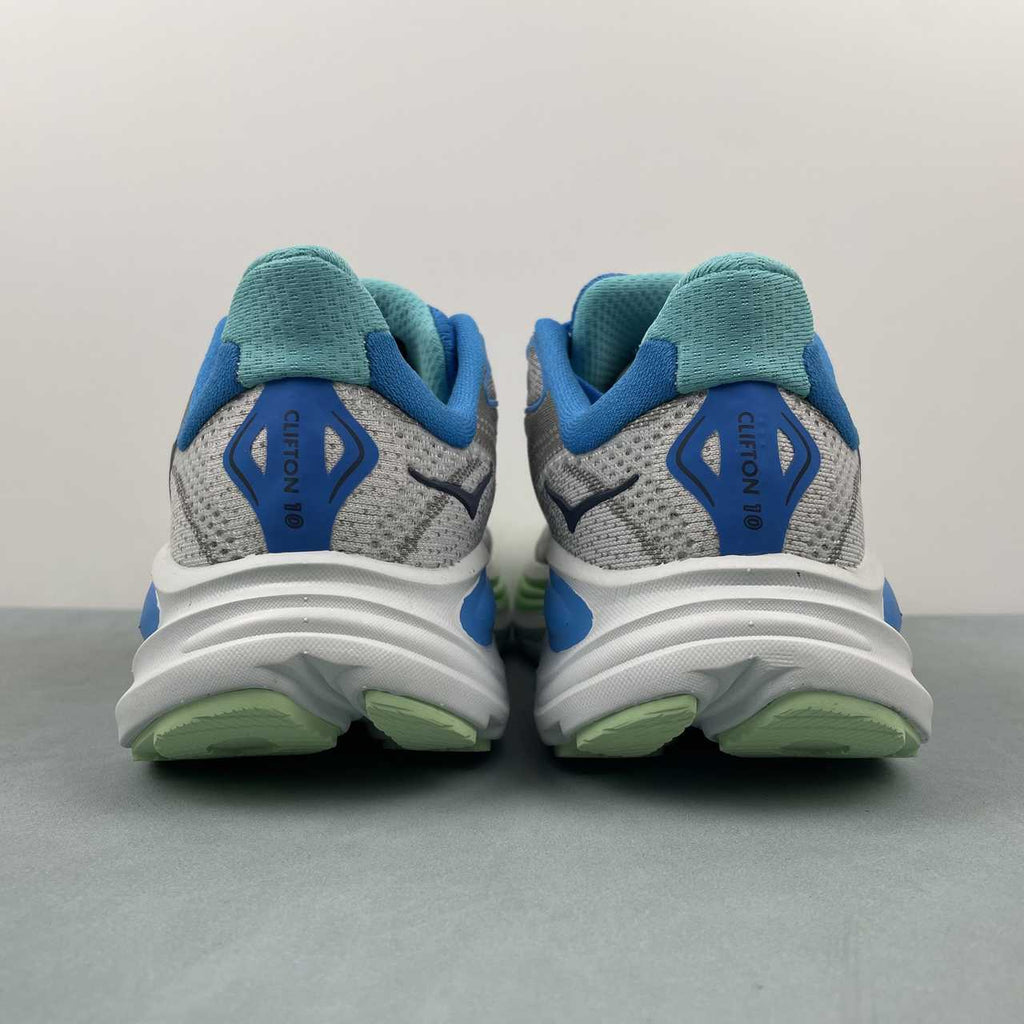 HOKA ONE ONE Clifton  Gray Sneakers with Blue & Mint Accents