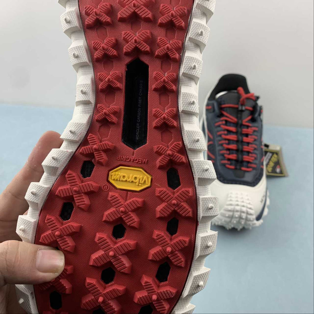 Moncler x Hoka Mafate Speed     Black & Cream Chunky Sneakers with Red Laces