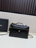 Chanel Black Croc-Embossed Chain Shoulder Bag