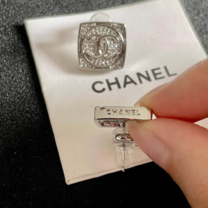 Chanel Silver-Tone Crystal Square Stud Earrings