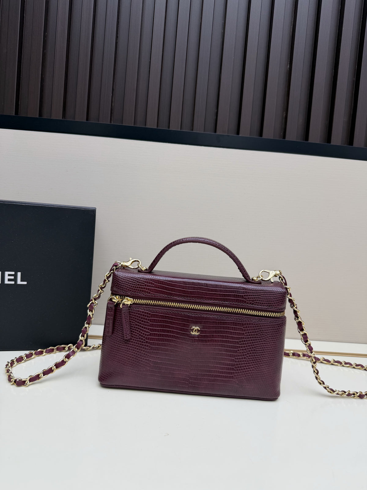 Chanel Burgundy Textured Top-Handle Chain Bag