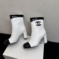 Chanel White Contrast Toe-Cap Ankle Boots
