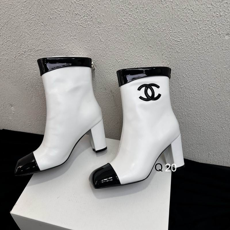 Chanel White Contrast Toe-Cap Ankle Boots