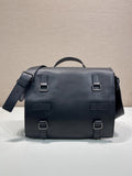 Prada Black Leather Messenger Bag with Gunmetal Hardware