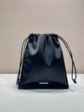 Prada Black Leather Drawstring Pouch Bag
