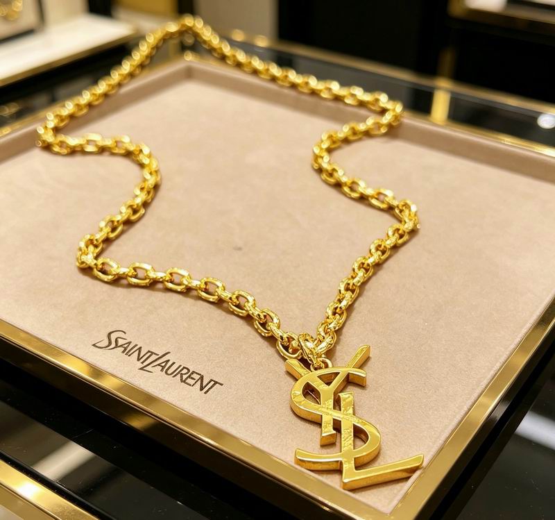 Saint Laurent YSL Monogram Chain Necklace in Gold
