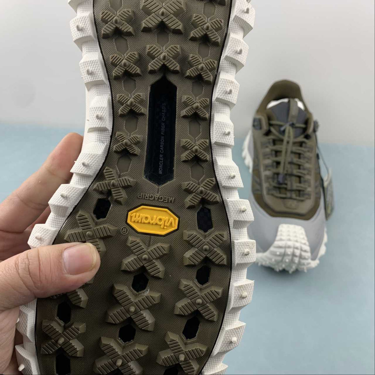 Moncler x Hoka Mafate Speed   Olive & Gray Chunky Low-Top Sneakers