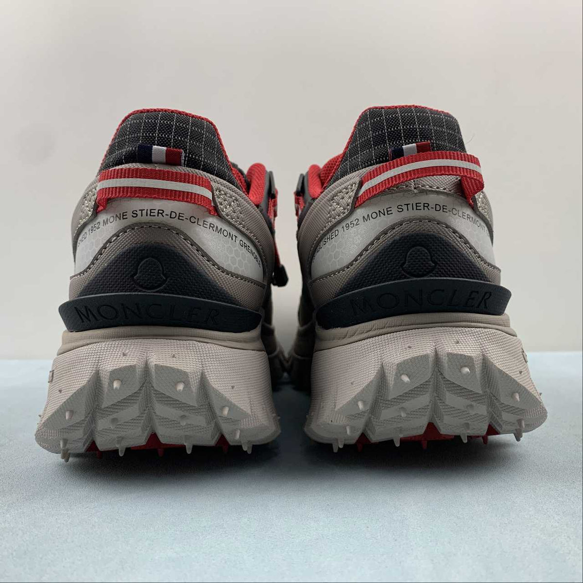 Moncler x Hoka Mafate Speed     Black & Cream Chunky Sneakers with Red Laces