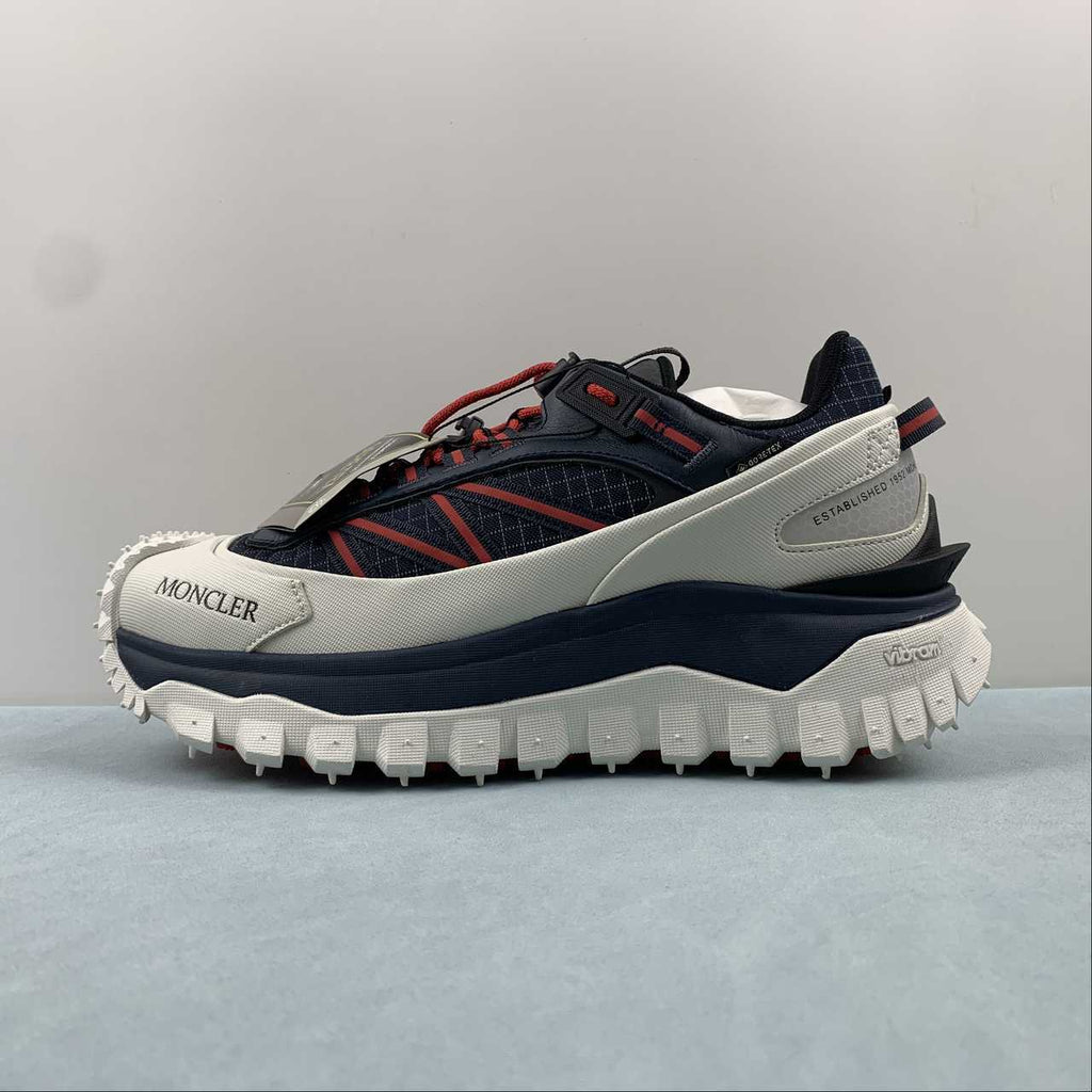 Moncler x Hoka Mafate Speed     Black & Cream Chunky Sneakers with Red Laces